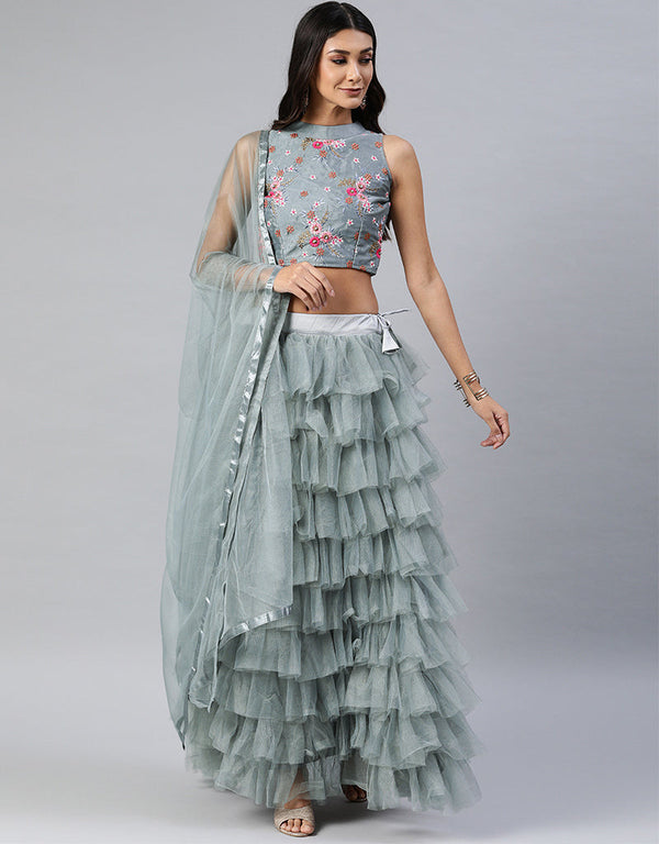 Grey Art Silk Lehenga Choli