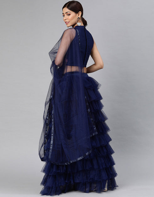 Navy Blue Art Silk Lehenga Choli Closure View