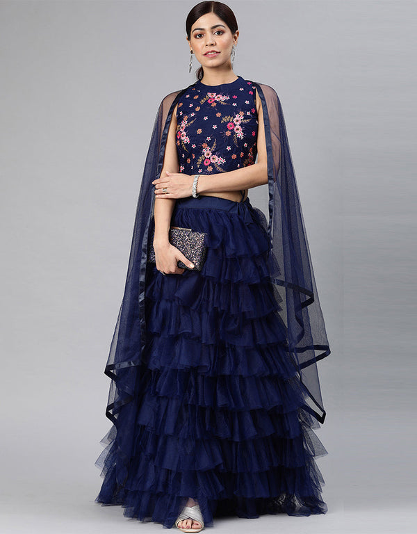 Navy Blue Art Silk Lehenga Choli