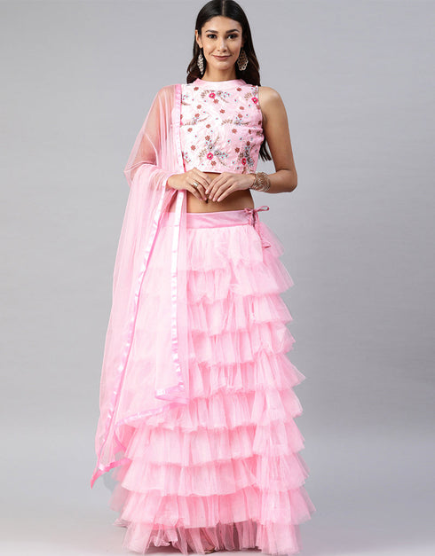 Light Pink Art Silk Lehenga Choli