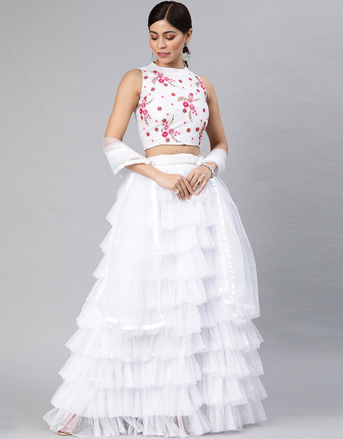 White Art Silk Lehenga Choli