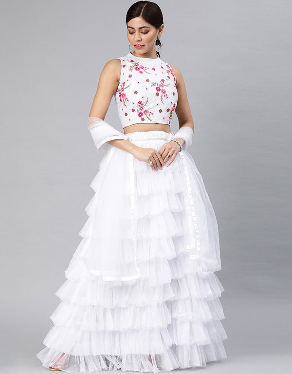 White Art Silk Lehenga Choli