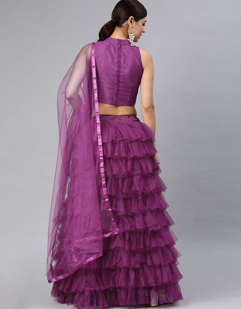 Purple Art Silk Lehenga Choli Closure View