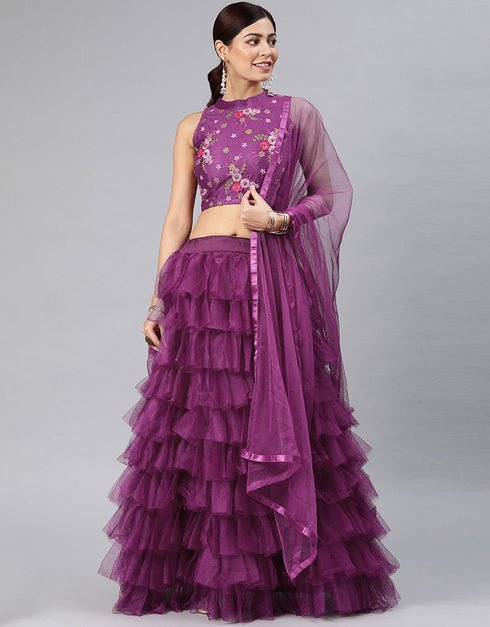 Purple Art Silk Lehenga Choli