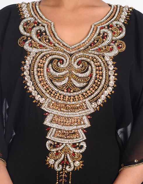 Muslimah Multicolor Georgette Hand Zari Embroidery Kaftan