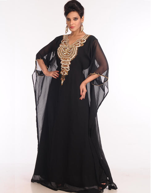 Muslimah Multicolor Georgette Hand Zari Embroidery Kaftan