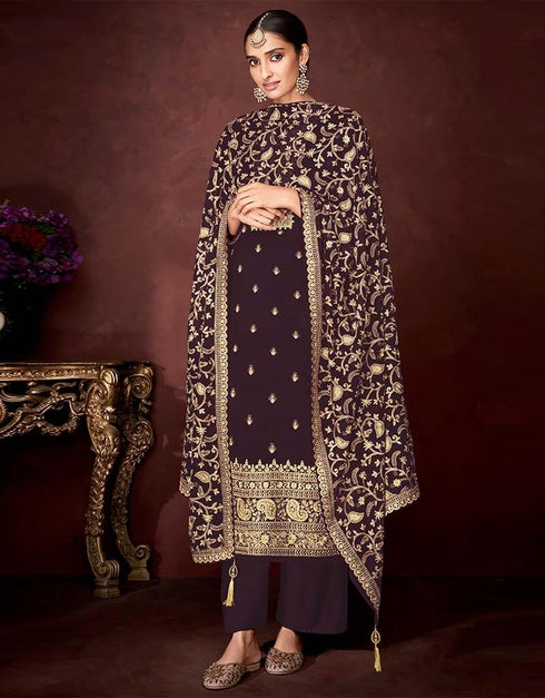 Purple Heavy Faux Georgette Pant Suit Closure View