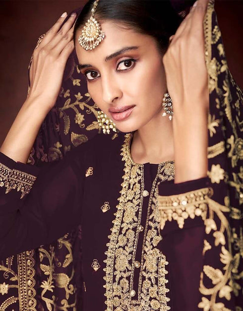 Purple Heavy Faux Georgette Pant Suit Salwar Kameez