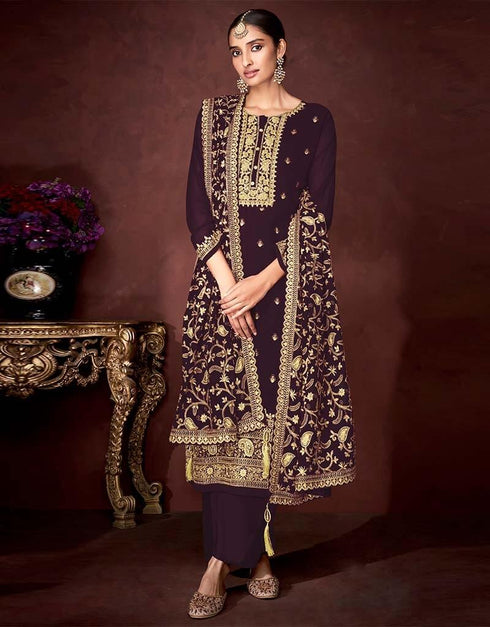 Purple Heavy Faux Georgette Pant Suit