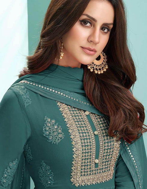 Teal Green Heavy Faux Georgette Anarkali Anarkali Closure View