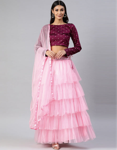 Wine Art Silk Lehenga Choli