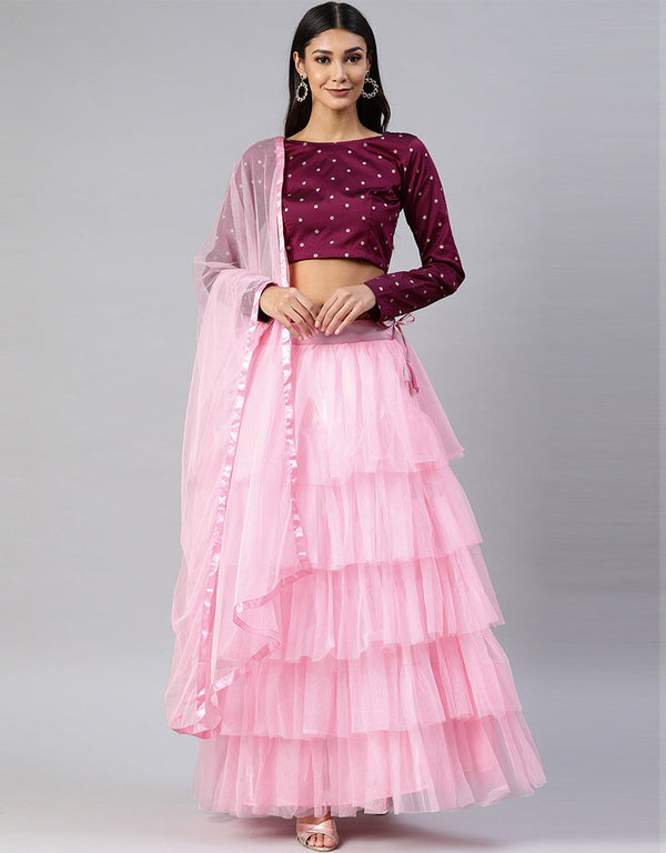 Wine Art Silk Lehenga Choli