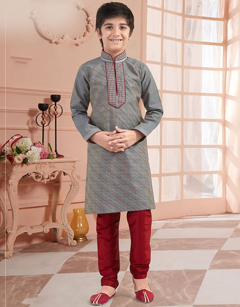 Grey Kurta Pajama Silk