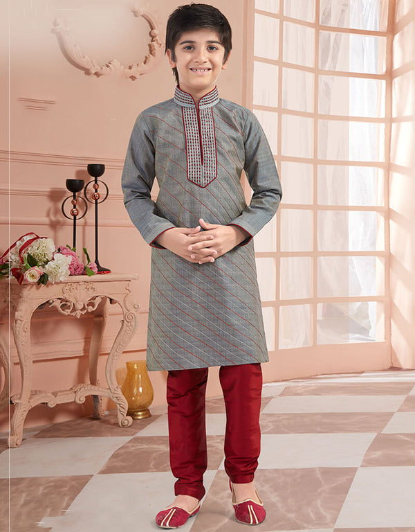 Grey Kurta Pajama Silk