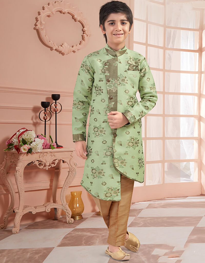 Light Pista Kurta Pajama Gicha Silk