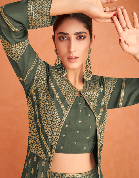 Mehendi Real Georgette Lehenga Salwar Suits Closure View