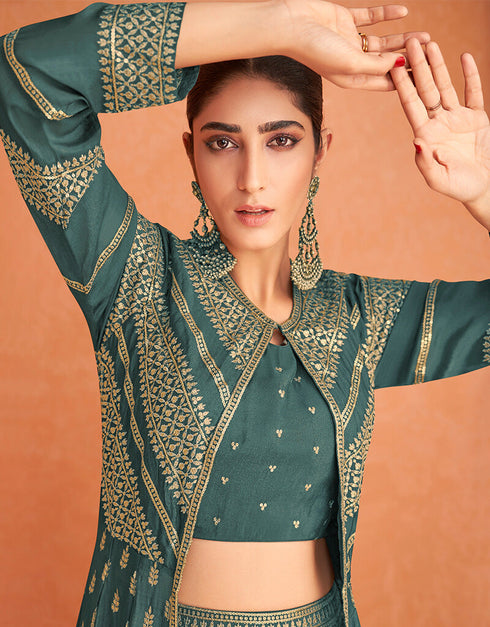 Teal Real Georgette Lehenga Salwar Suits Closure View