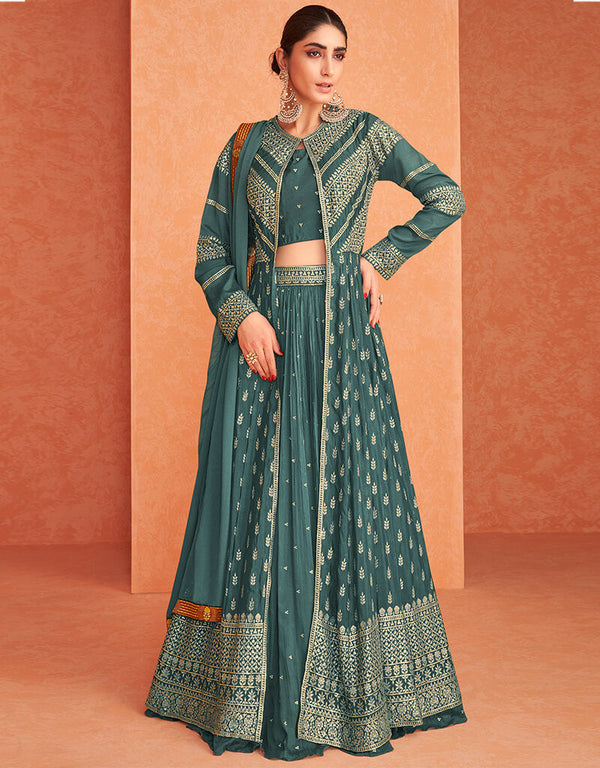 Teal Real Georgette Lehenga Salwar Suits