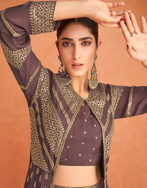 Mauve Real Georgette Lehenga Salwar Suits Closure View