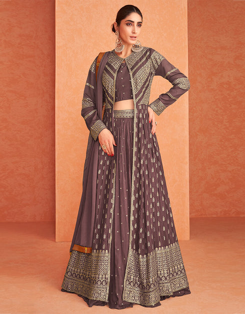 Mauve Real Georgette Lehenga Salwar Suits