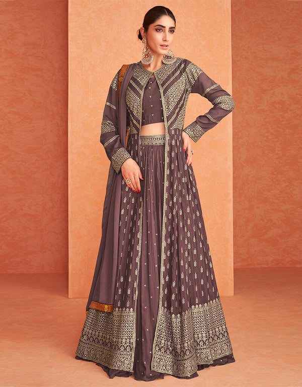 Mauve Real Georgette Lehenga Salwar Suits