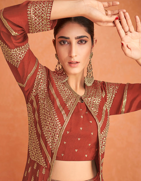 Rust Real Georgette Lehenga Salwar Suits Closure View