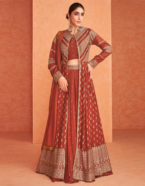 Rust Real Georgette Lehenga Salwar Suits