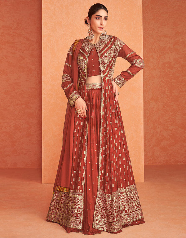 Rust Real Georgette Lehenga Salwar Suits
