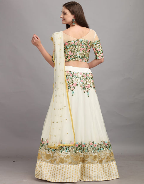 Off White Net Lehenga Choli Back View