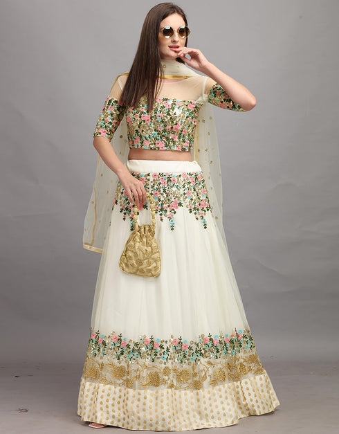 Off White Net Lehenga Choli