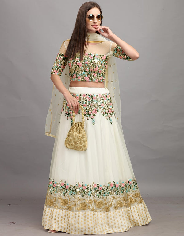 Off White Net Lehenga Choli