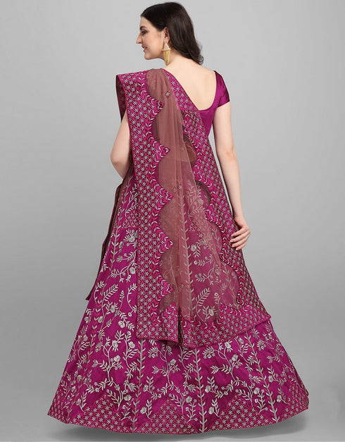 Purple Taffeta Lehenga Choli Back View