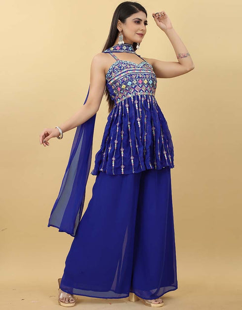 Blue Georgette Palazzo Suit Closure View