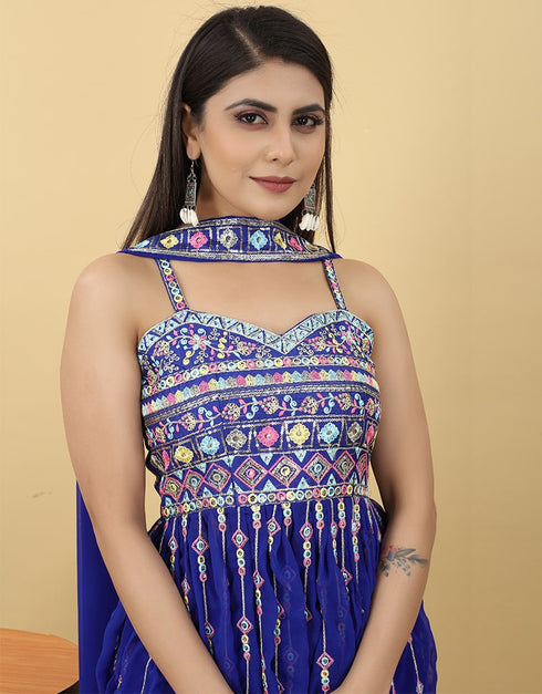 Blue Georgette Palazzo Suit Salwar Kameez