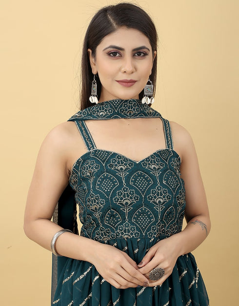 Teal Blue Georgette Sharara Suit Salwar Kameez