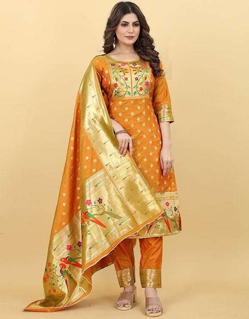 Mustard Paithani Silk Pant Suit Closure View