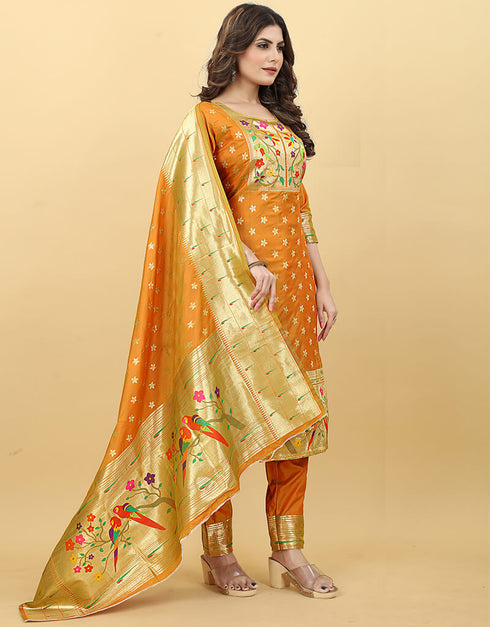 Mustard Paithani Silk Pant Suit Back View