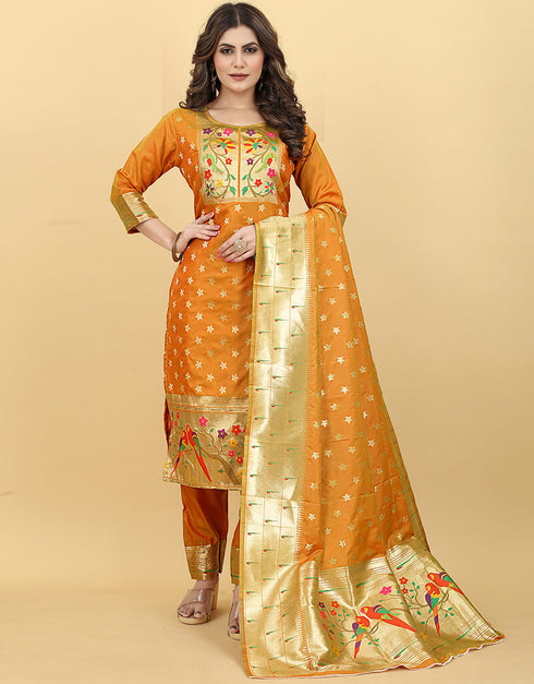 Mustard Paithani Silk Pant Suit