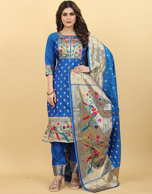 Blue Paithani Silk Pant Suit