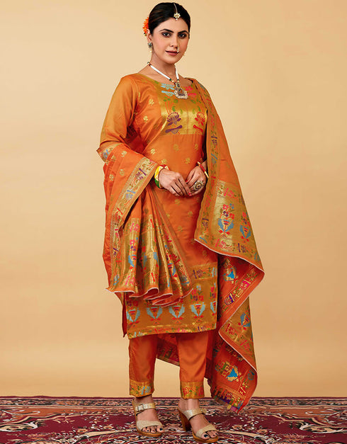 Mustard Paithani Silk Pant Suit Closure View