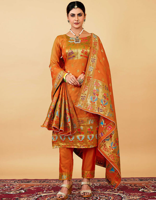Mustard Paithani Silk Pant Suit