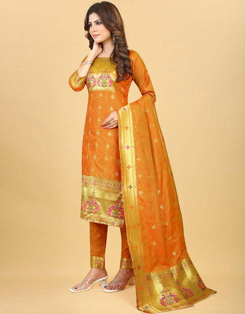 Mustard Paithani Silk Pant Suit Back View