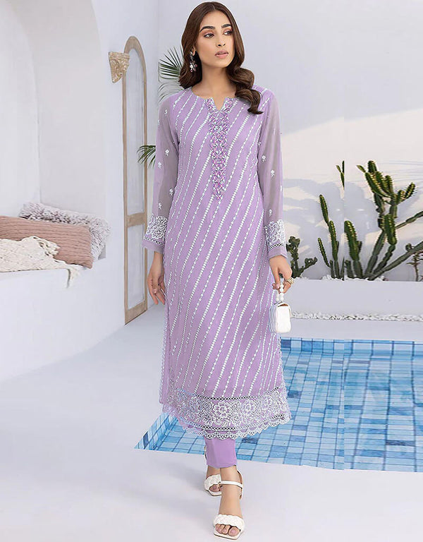 Purple Faux Georgette Pant Straight