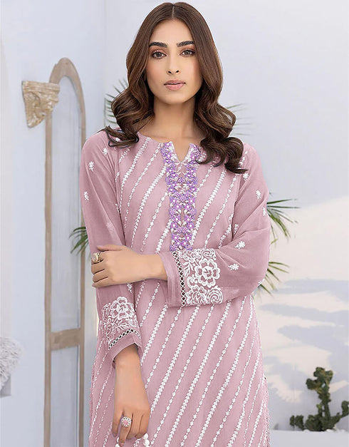 Pink Faux Georgette Pant Straight Closure View