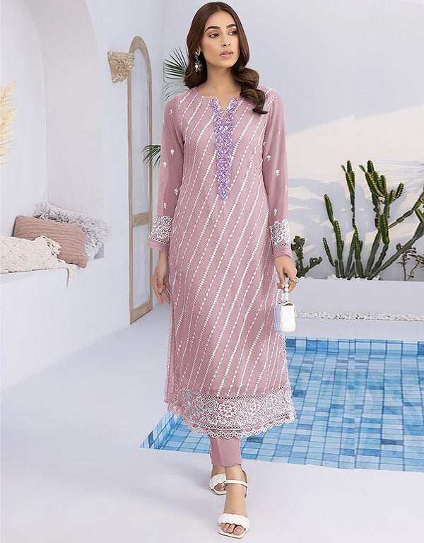 Pink Faux Georgette Pant Straight