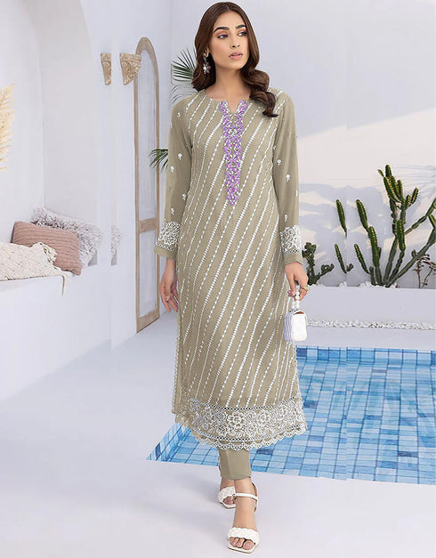 Beige Faux Georgette Pant Straight