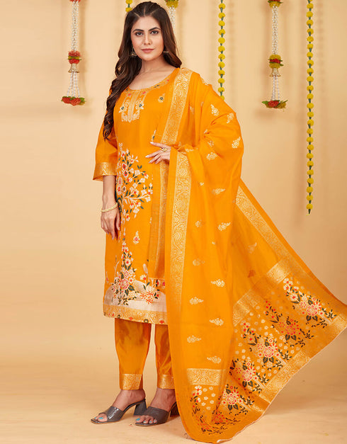 Mustard Pure Soft Silk Pant Straight Closure View