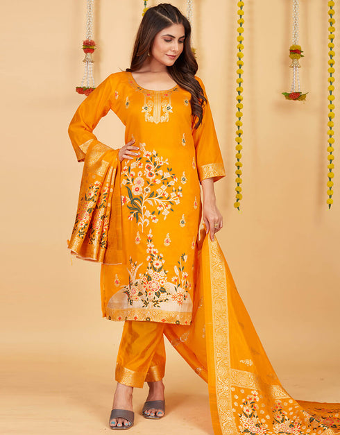 Mustard Pure Soft Silk Pant Straight Back View