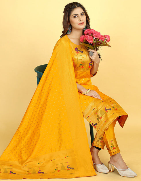 Mustard Pure Soft Silk Pant Straight Salwar Kameez