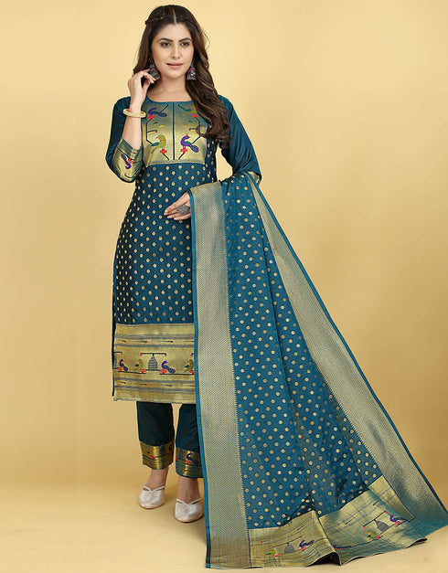 Teal Blue Pure Soft Silk Pant Straight